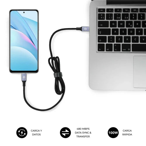 Cable USB 2.0 Tipo-C Subblim Plus/ USB Tipo-C Macho - USB Tipo-C Macho/ Hasta 100W/ 480Mbps/ 1m/ Negro_4