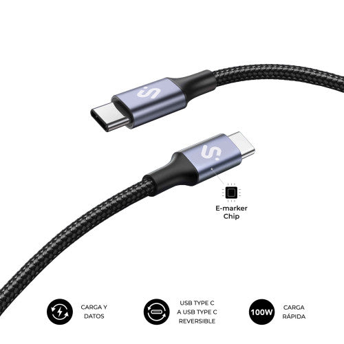 Cable USB 2.0 Tipo-C Subblim Cable Plus/ USB Tipo-C Macho - USB Tipo-C Macho/ Hasta 100W/ 480Mbps/ 1m/ Blanco_2