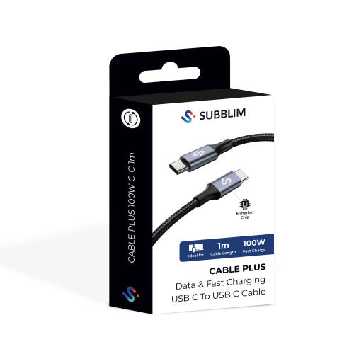 Cable USB 2.0 Tipo-C Subblim Cable Plus/ USB Tipo-C Macho - USB Tipo-C Macho/ Hasta 100W/ 480Mbps/ 1m/ Blanco_6