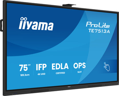 PANTALLA INTERACTIVA 75" EDLA, ANDROID 14, 8/128GB UHD IPS, MM 2X 20W  + 20W SUBWR, 2X HDMI, DP , 2X USB-C,  450CD/M, HORIZ , MEDIA PLAY USB PORTS, ANTIGLARE, LAN, RS232C, IIWARE WIFI-6/BT 5.0, OPS SLOT, VESA 400X400 (MOUNT INCLUDED) (TE7513A-B1AG)_17