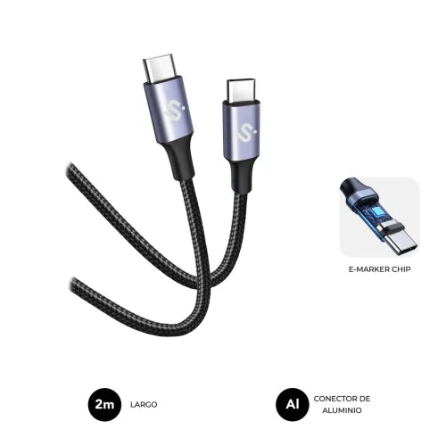 Cable USB 2.0 Tipo-C Subblim Plus/ USB Tipo-C Macho - USB Tipo-C Macho/ Hasta 100W/ 480Mbps/ 2m/ Negro_0