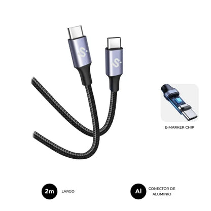 Cable USB 2.0 Tipo-C Subblim Plus/ USB Tipo-C Macho - USB Tipo-C Macho/ Hasta 100W/ 480Mbps/ 2m/ Negro_0