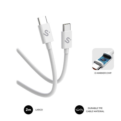 Cable USB 2.0 Tipo-C Subblim Cable Plus/ USB Tipo-C Macho - USB Tipo-C Macho/ Hasta 100W/ 480Mbps/ 2m/ Blanco_0