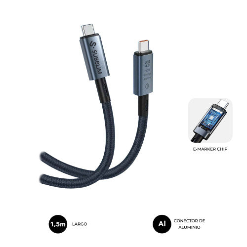 Cable USB 4.0 Tipo-C Subblim Cable High/ USB Tipo-C Macho - USB Tipo-C Macho/ Hasta 240W/ 1.5m/ Negro_1