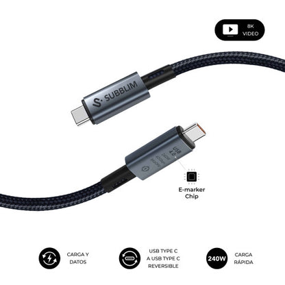 Cable USB 4.0 Tipo-C Subblim Cable High/ USB Tipo-C Macho - USB Tipo-C Macho/ Hasta 240W/ 1.5m/ Negro_2