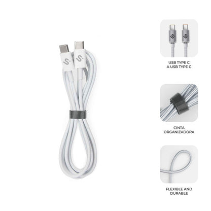 Cable USB 2.0 Tipo-C Subblim Cable Plus/ USB Tipo-C Macho - USB Tipo-C Macho/ Hasta 100W/ 480Mbps/ 2m/ Blanco_3