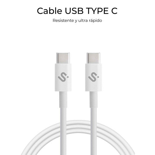 Cable USB 2.0 Tipo-C Subblim Cable Plus/ USB Tipo-C Macho - USB Tipo-C Macho/ Hasta 100W/ 480Mbps/ 2m/ Blanco_4