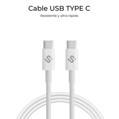 Cable USB 2.0 Tipo-C Subblim Cable Plus/ USB Tipo-C Macho - USB Tipo-C Macho/ Hasta 100W/ 480Mbps/ 2m/ Blanco_4