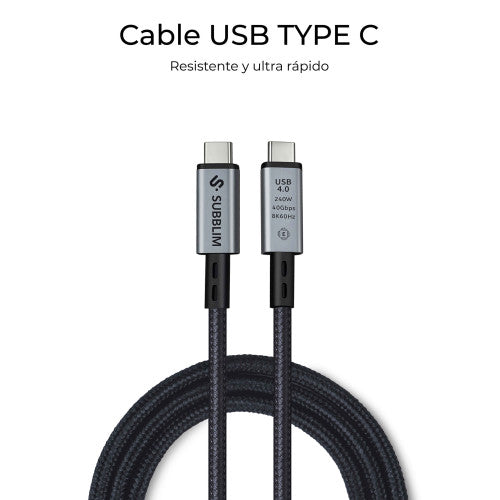 Cable USB 4.0 Tipo-C Subblim Cable High/ USB Tipo-C Macho - USB Tipo-C Macho/ Hasta 240W/ 1.5m/ Negro_4
