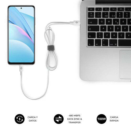 Cable USB 2.0 Tipo-C Subblim Cable Plus/ USB Tipo-C Macho - USB Tipo-C Macho/ Hasta 100W/ 480Mbps/ 2m/ Blanco_5