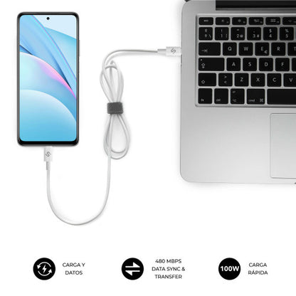 Cable USB 2.0 Tipo-C Subblim Cable Plus/ USB Tipo-C Macho - USB Tipo-C Macho/ Hasta 100W/ 480Mbps/ 2m/ Blanco_5