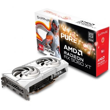 VGA SAPPHIRE PURE RX 9060 XT GAMING OC,AMD,RX9060XT,16GB,GDDR6,128BIT,2HDMI+2DP,ARGB,COLOR BLANCO (3 VENTILADORES)_0