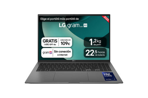 LG Gram 16ZD90T Intel Core Ultra 7 255H Portátil 40,6 cm (16") WQXGA 16 GB LPDDR5x-SDRAM 1 TB SSD Wi-Fi 7 (802.11be) FreeDOS Negro_0