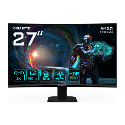 GIGABYTE GS27QCA 27" Monitor Curvo para Gaming QHD - 2560 x 1440, 180Hz, 1ms, 250 cd/mÂ², FreeSync, HDR Ready, HDMI 2.0, DisplayPort 1.4_0