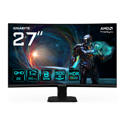GIGABYTE GS27QCA 27" Monitor Curvo para Gaming QHD - 2560 x 1440, 180Hz, 1ms, 250 cd/mÂ², FreeSync, HDR Ready, HDMI 2.0, DisplayPort 1.4_0