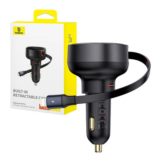 Car Charger Baseus Enjoyment Pro with lightning cable + USB-C , 55W (black)_0