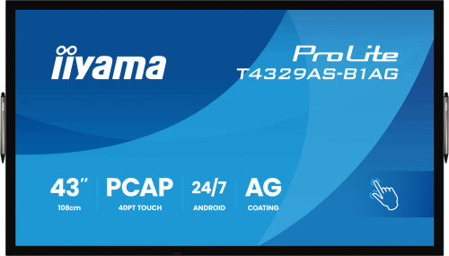 MONITOR IIYAMA 43" ALL-IN-ONE PCAP INTERACTIVE/ ANDROID 14 OS/ 3840 x 2160/ 450CD/MÂ² WITH TOUCH/ HDMI X2 + USB-C/RS-232C X1/ WiFi 5 - 2.4G / 5G/ RAM: 4GB, ROM: 32GB/ TOUCH THROUGH-GLASS (T4329AS-B1AG)_1
