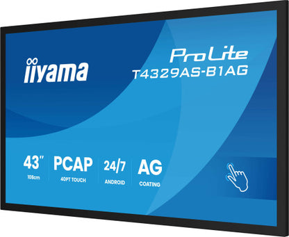 MONITOR IIYAMA 43" ALL-IN-ONE PCAP INTERACTIVE/ ANDROID 14 OS/ 3840 x 2160/ 450CD/MÂ² WITH TOUCH/ HDMI X2 + USB-C/RS-232C X1/ WiFi 5 - 2.4G / 5G/ RAM: 4GB, ROM: 32GB/ TOUCH THROUGH-GLASS (T4329AS-B1AG)_7