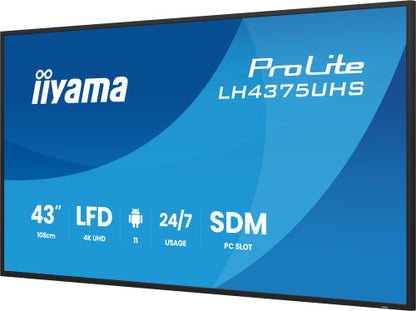 MONITOR IIYAMA 43" (LH4375UHS-B1AG) ANDROID 11 / 3844X2160 (4K UHD) / OPERACION 24/7 /500CD / LANDSC. Y PORTRAIT / 3XHDMI / DP / RJ45 / VESA 400X400 / ALTAVOCES 2X10W_5