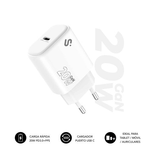 SUBBLIM Cargador USB-C GaN 20W , Power Delivery 3.0 & PPS, Enchufe RÃ¡pido para iPhone 16-12, iPad, Galaxy S24-S20, Pixel 9-6, Xiaomi, UltraportÃ¡til, Seguro y Certificado_0