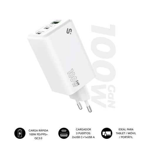 SUBBLIM CARGADOR GAN 100W CHARGER USB C+C+A_0