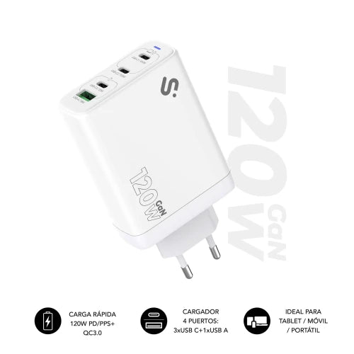 SUBBLIM CARGADOR GAN 120W CHARGER USB C+C+C+A_0