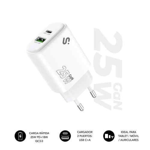 Cargador SUBBLIM 25W Charger USB C+A / Preto / SUBCHG-6G2510_0