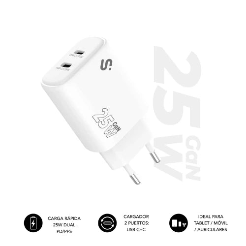 Cargador SUBBLIM / 25W / USB C+C / Preto / SUBCHG-6G2520_0