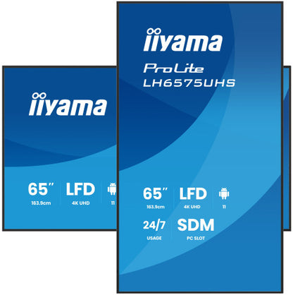 MONITOR IIYAMA 65" (LH6575UHS-B1AG)3840X2160, UHD IPS PANEL, OPERACION 24/7 500CD/M, LANDSCAPE PORTRAIT, SIGNAL FAILOVER, SPEAKERS 2X 10W, MULTIPLE INPUTS (DVI-I (VGA),HDMI 3X, DP-OUT ,USB 2.0 X2, WIFI, LAN, MEDIA PLAY USB PORT, CONTROL LAN/RS232_3