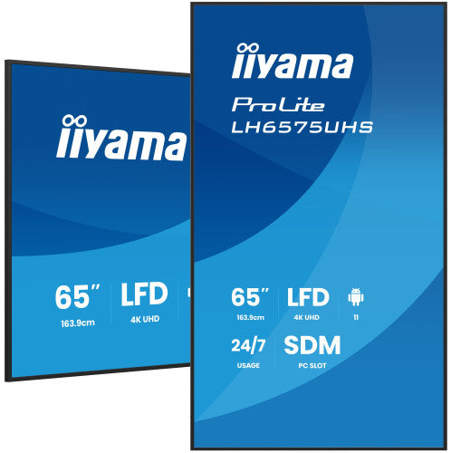 MONITOR IIYAMA 65" (LH6575UHS-B1AG)3840X2160, UHD IPS PANEL, OPERACION 24/7 500CD/M, LANDSCAPE PORTRAIT, SIGNAL FAILOVER, SPEAKERS 2X 10W, MULTIPLE INPUTS (DVI-I (VGA),HDMI 3X, DP-OUT ,USB 2.0 X2, WIFI, LAN, MEDIA PLAY USB PORT, CONTROL LAN/RS232_4