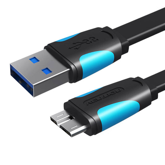 Flat USB 3.0 A to Micro-B cable Vention VAS-A12-B200 2m Black_0