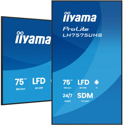 MONITOR IIYAMA 75" (LH7575UHS-B2AG) 3840X2160 / 4K UHD / 24/7 / 500 CD/M / 8MS / DP / 3XHDMI / MICRO SD SLOT /  E-SHARE /IISIGNAGE 2  / RJ45 / SDM SLOT PC / ANDROID 11.0_5