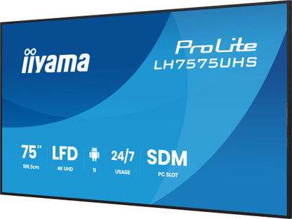 MONITOR IIYAMA 75" (LH7575UHS-B2AG) 3840X2160 / 4K UHD / 24/7 / 500 CD/M / 8MS / DP / 3XHDMI / MICRO SD SLOT /  E-SHARE /IISIGNAGE 2  / RJ45 / SDM SLOT PC / ANDROID 11.0_6