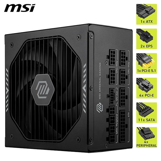 FUENTE ALIMENTACION MSI MAG A1000GLS PCIE5,PSU,1000W,80 PLUS GOLD,MODULAR,135MM,ACTIVE PFC,PCI-E 5.0 (16 PIN)X1,PCI-E (6+2 PIN)X4,SATA (15 PIN)X11_0
