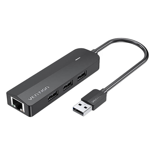 USB 2.0 3-Port Hub with Ethernet Adapter 100m Vention CHPBB 0.15m, Black_0