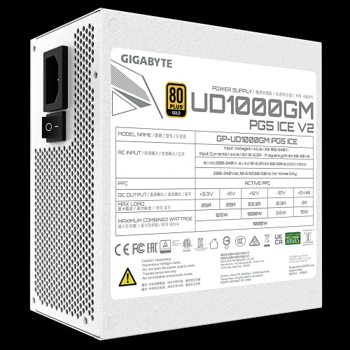 GIGABYTE UD1000GM PG5 V2 ICE unidad de fuente de alimentación 1000 W 20+4 pin ATX Blanco_5