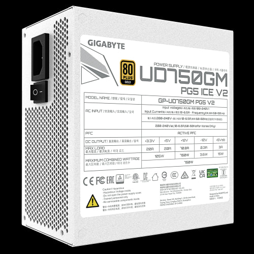GIGABYTE UD750GM PG5 V2 ICE unidad de fuente de alimentación 750 W 20+4 pin ATX Blanco_5