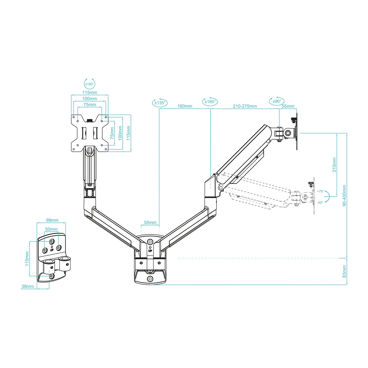 TooQ LP1434TNR-B soporte para monitor 86,4 cm (34") Escritorio Blanco_5