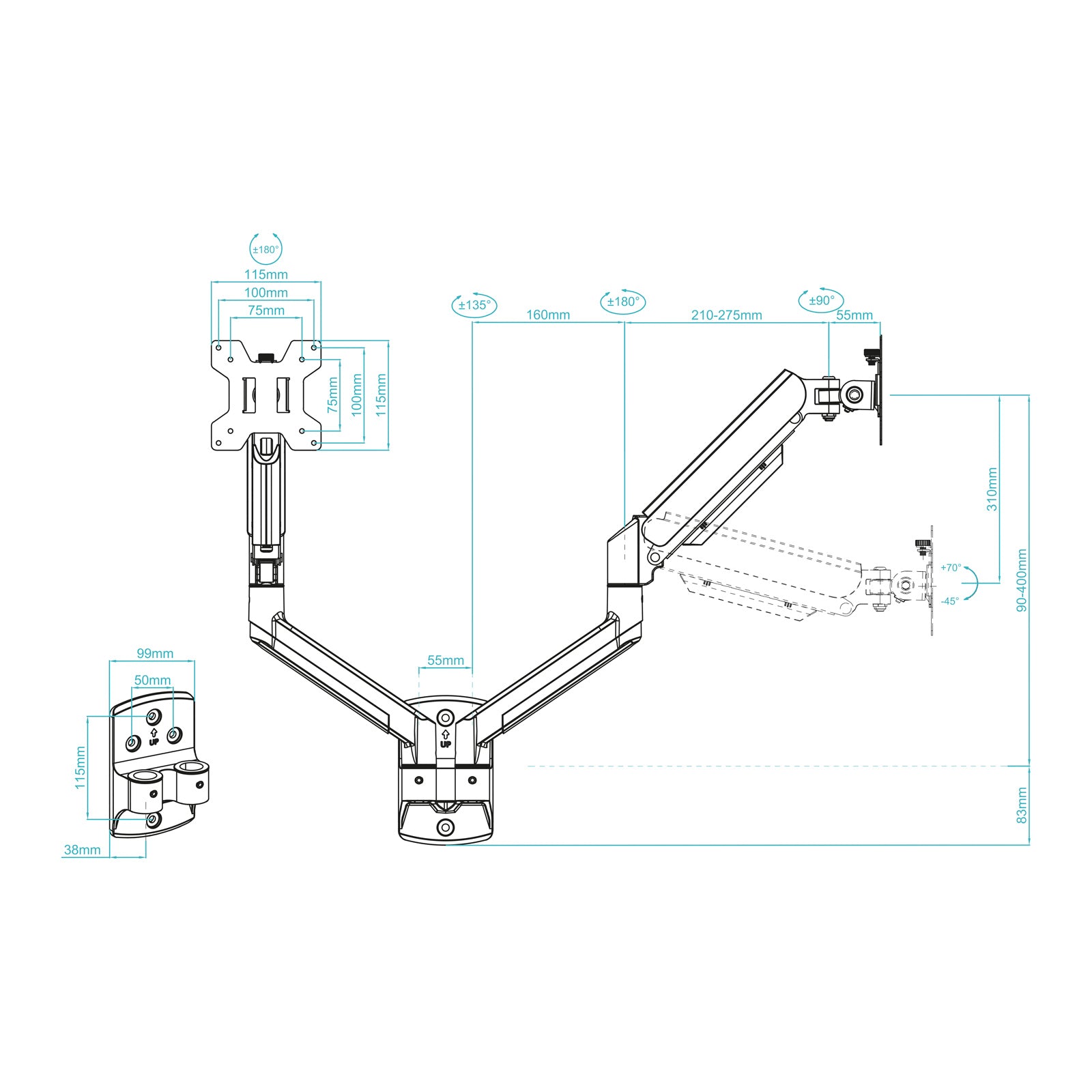 TooQ LP1434TNR-B soporte para monitor 86,4 cm (34") Escritorio Blanco_5