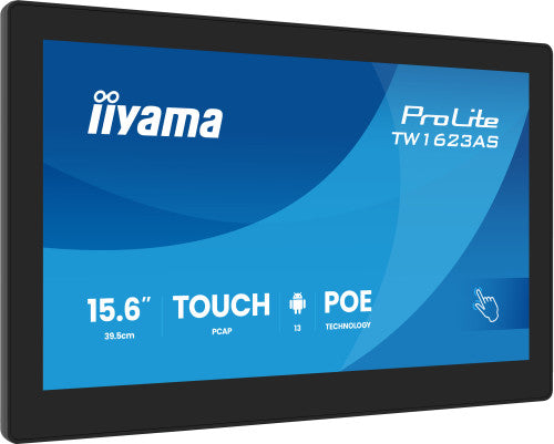 IIYAMA 15,6" PANEL-PC ANDROID 13+GMS, SOC QUAD-CORE RK3568 4GB, 32GB, 10-POINTS TOUCH, 1920X1080, IPS , SPEAKERS, MIC , POE, WIFI, BT5.2, MICRO-SD SLOT, HDMI-OUT, 3X USB, 385CD/M2, CABLE COVER, IISIGNAGE2 SUPPORTED (TW1623AS-B3P)_0