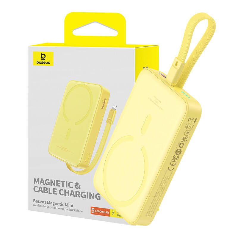 Baseus Magnetic Mini MagSafe 10000mAh 20W powerbank with built-in Lightning cable - yellow + Baseus Simple Series USB-C - USB-C 60W 0.3m cable_1