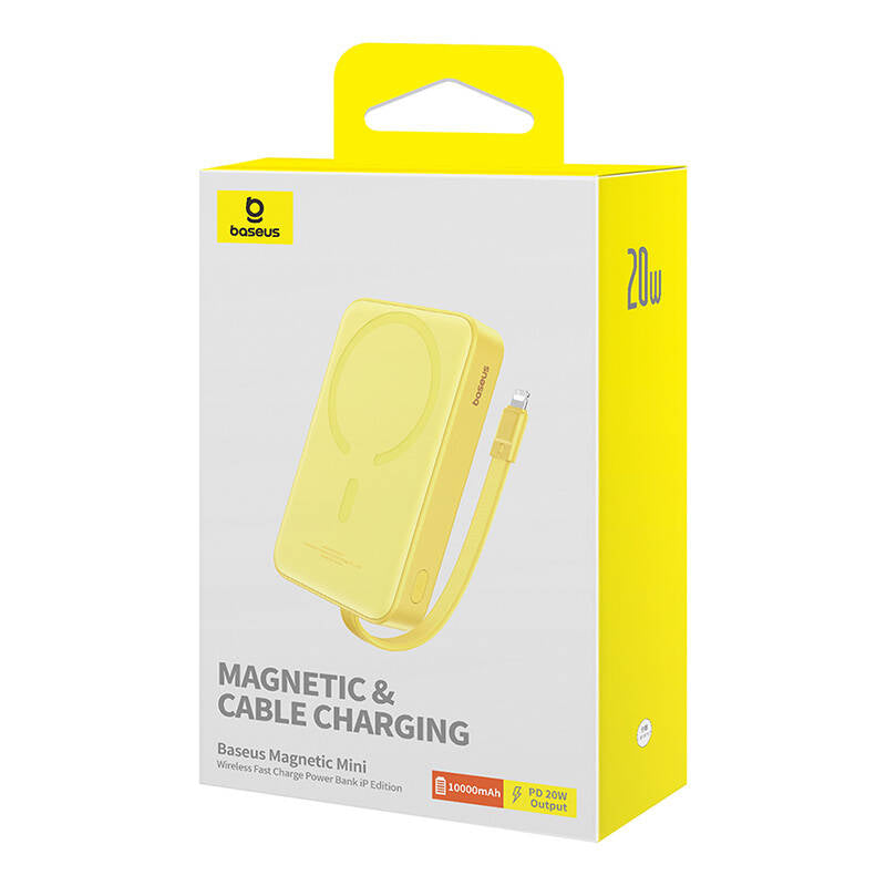 Baseus Magnetic Mini MagSafe 10000mAh 20W powerbank with built-in Lightning cable - yellow + Baseus Simple Series USB-C - USB-C 60W 0.3m cable_15