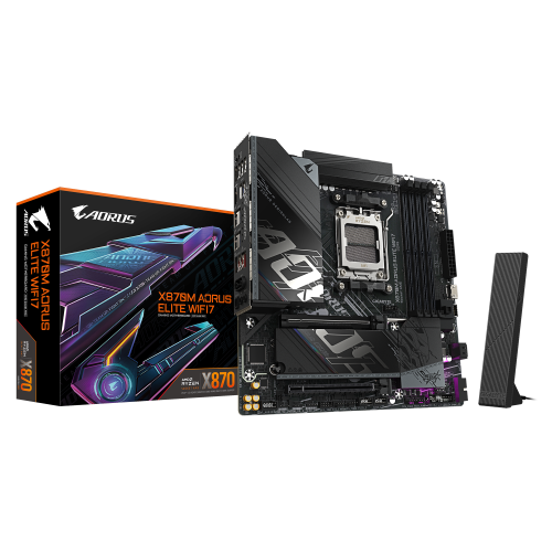 GIGABYTE X870M AORUS ELITE WIFI7 Placa Base â Compatible con procesadores AMD Ryzen 9000, VRM digital de 14+2+2 fases, hasta 8200 MHz DDR5 (OC), 1 x PCIe 5.0 + 1 x PCIe 4.0, Wi-Fi 7, LAN 2.5 GbE, USB 4_0