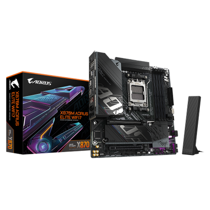 GIGABYTE X870M AORUS ELITE WIFI7 Placa Base â Compatible con procesadores AMD Ryzen 9000, VRM digital de 14+2+2 fases, hasta 8200 MHz DDR5 (OC), 1 x PCIe 5.0 + 1 x PCIe 4.0, Wi-Fi 7, LAN 2.5 GbE, USB 4_0