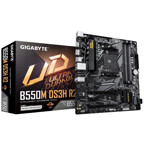 GIGABYTE B550M DS3H R2 Placa base - Procesadores AMD Ryzen 5000, VRM de 5+3 fases, hasta 4733 MHz DDR4 (O.C.), 1x M.2 PCIe 4.0 + 1x M.2 PCIe 3.0, LAN 1 GbE, USB 3.2 Gen 1_0