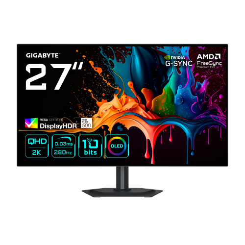 GIGABYTE MO27Q28G Monitor Gaming OLED 27" QHD - 2560 x 1440, 280Hz, 0,03ms, 335 cd/mÂ², Display HDR True Black 500, HDMI 2.1, DisplayPort 1.4_0