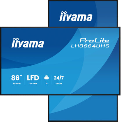 iiyama LH8664UHS-B3AG pantalla de seÃ±alizaciÃ³n Pantalla plana para seÃ±alizaciÃ³n digital 2,17 m (85.6") Wifi 450 cd / mÂ² 4K Ultra HD Negro Procesador incorporado Android 24/7_0
