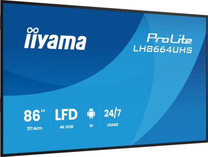 iiyama LH8664UHS-B3AG pantalla de seÃ±alizaciÃ³n Pantalla plana para seÃ±alizaciÃ³n digital 2,17 m (85.6") Wifi 450 cd / mÂ² 4K Ultra HD Negro Procesador incorporado Android 24/7_3