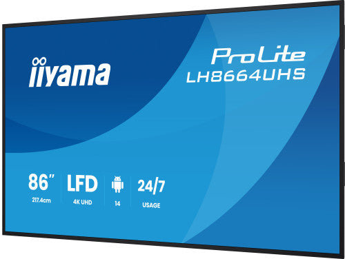 iiyama LH8664UHS-B3AG pantalla de seÃ±alizaciÃ³n Pantalla plana para seÃ±alizaciÃ³n digital 2,17 m (85.6") Wifi 450 cd / mÂ² 4K Ultra HD Negro Procesador incorporado Android 24/7_5