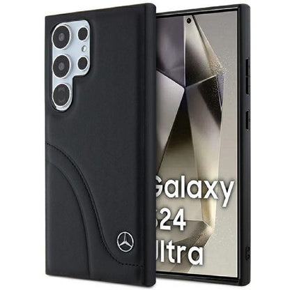 Capa em Pele Mercedes com Costura Curvada para Samsung Galaxy S24+ / Preta
